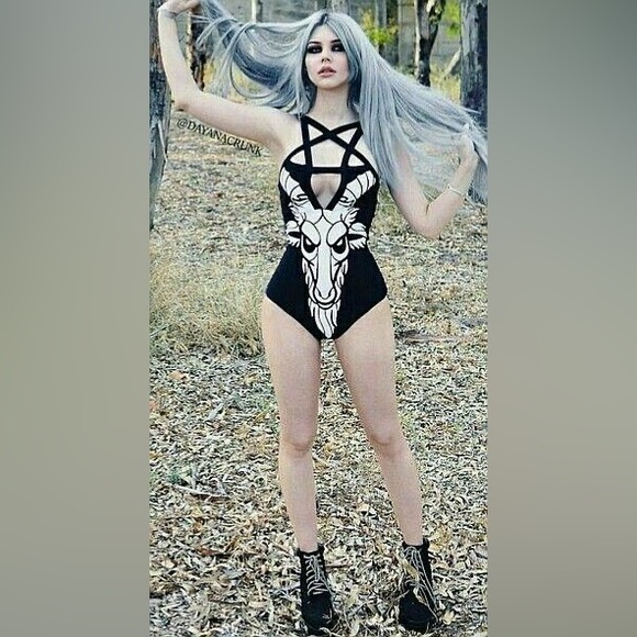 Killstar Baphomet Killing It bodysuit size‎ XL NWT black bodysuit - Picture 2 of 7